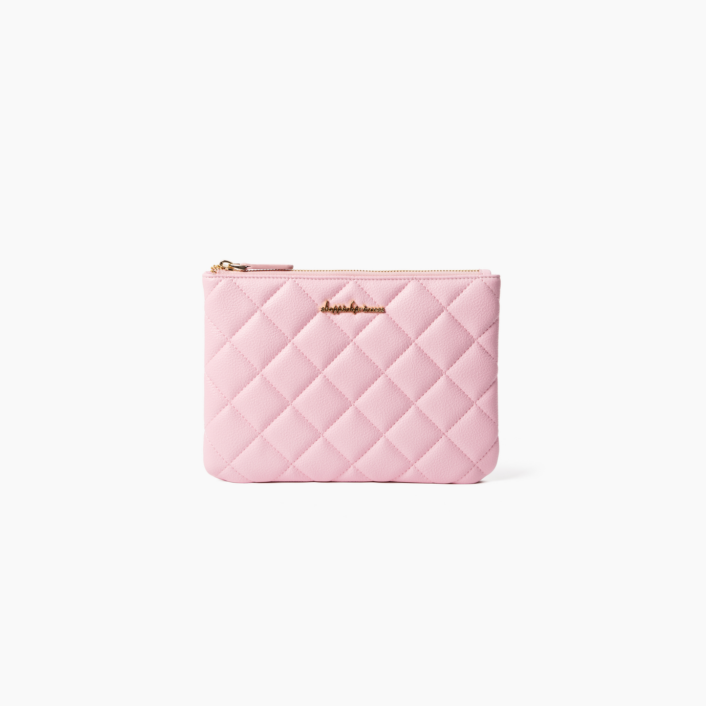 pink medium sized daily pouch with diamond quilting design