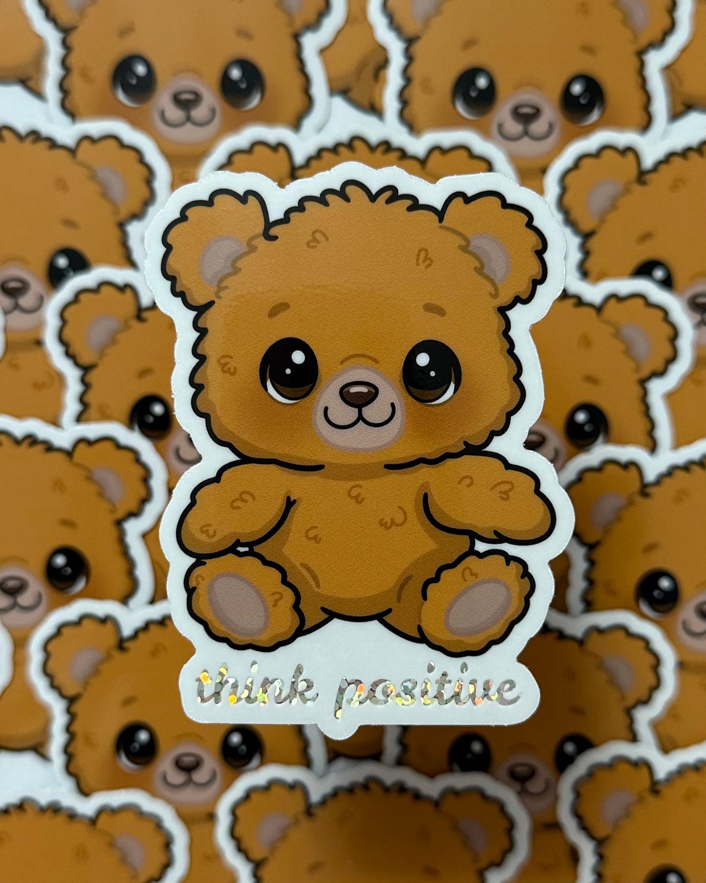 “THINK POSITIVE" BROWN BEAR DIE-CUT STICKER