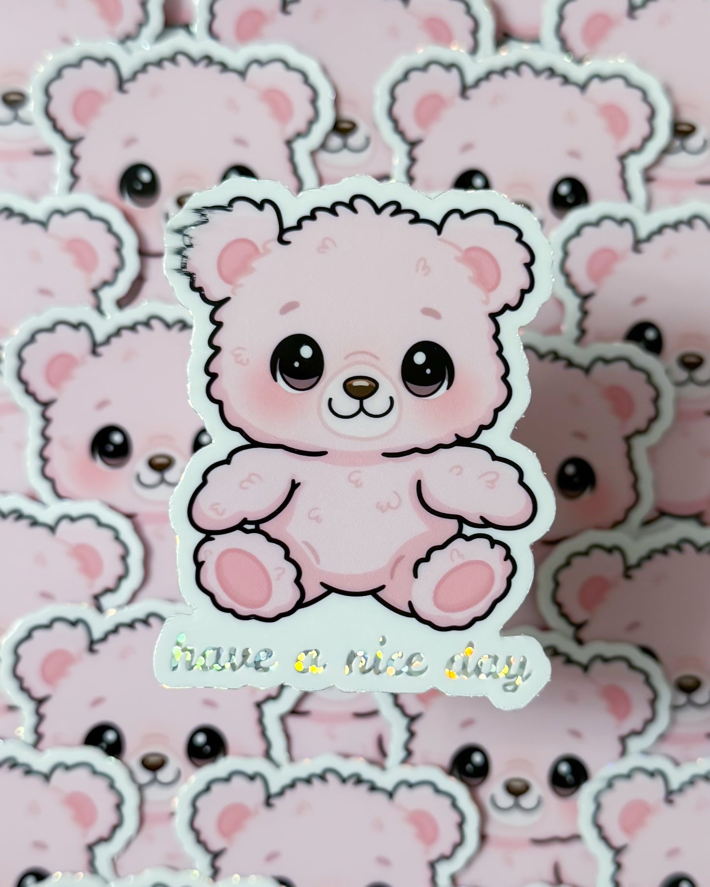 "HAVE A NICE DAY" PINK BEAR DIE-CUT STICKER