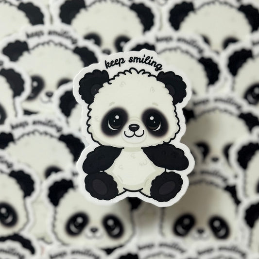 "KEEP SMILING" PANDA BEAR DIE-CUT STICKER