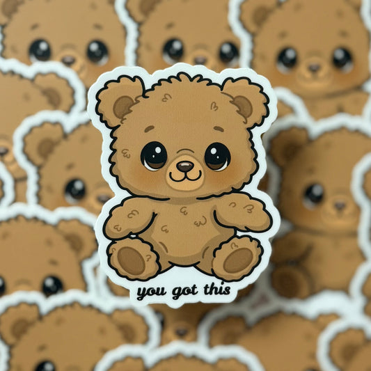 "YOU GOT THIS" DARK BROWN BEAR DIE-CUT STICKER