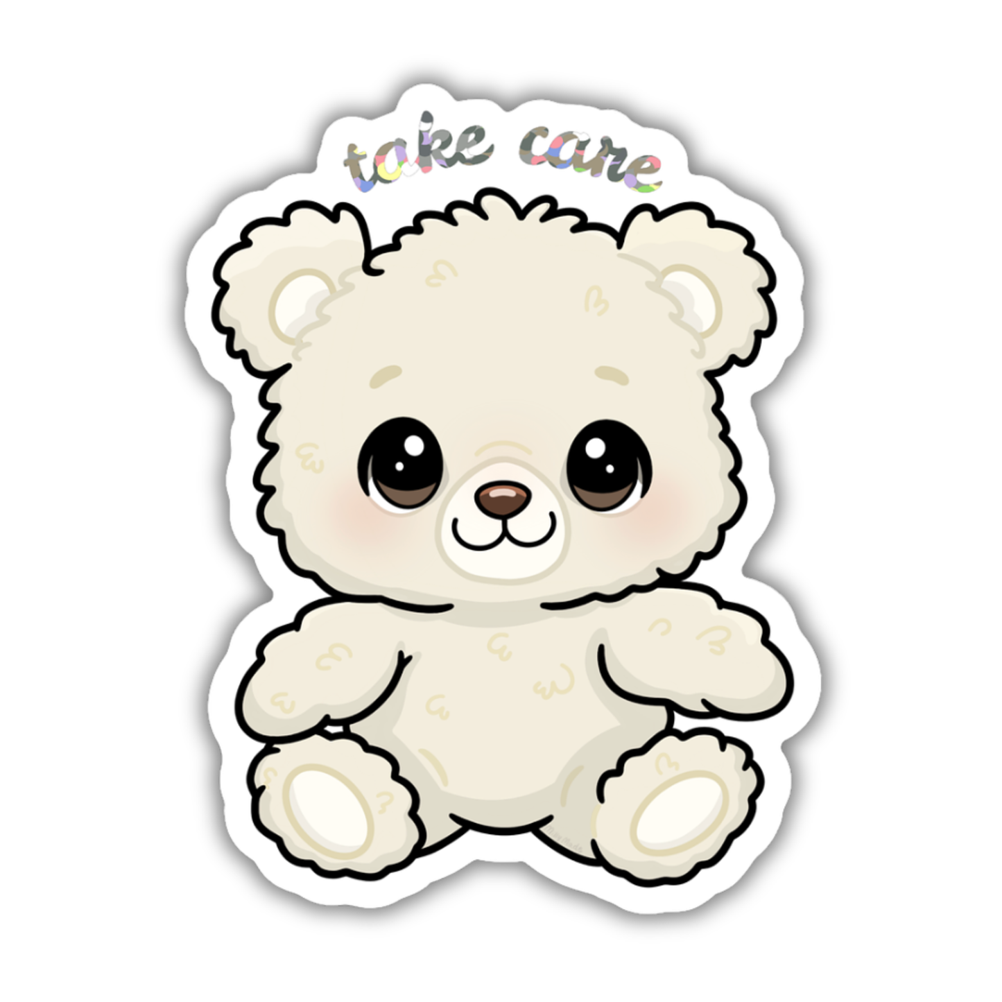 "TAKE CARE" WHITE BEAR DIE-CUT STICKER