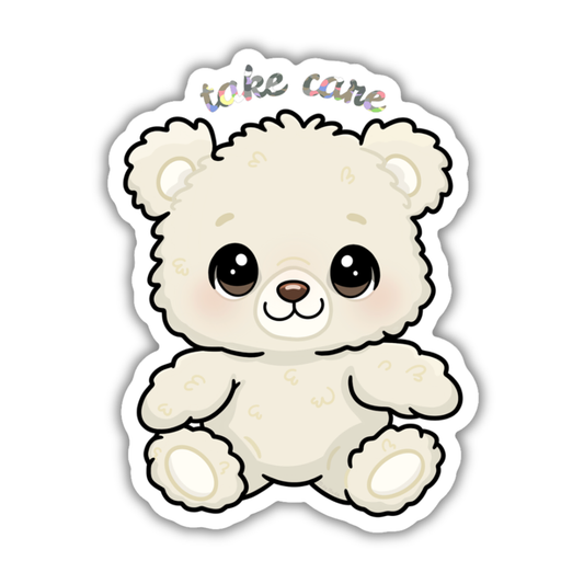 "TAKE CARE" WHITE BEAR DIE-CUT STICKER